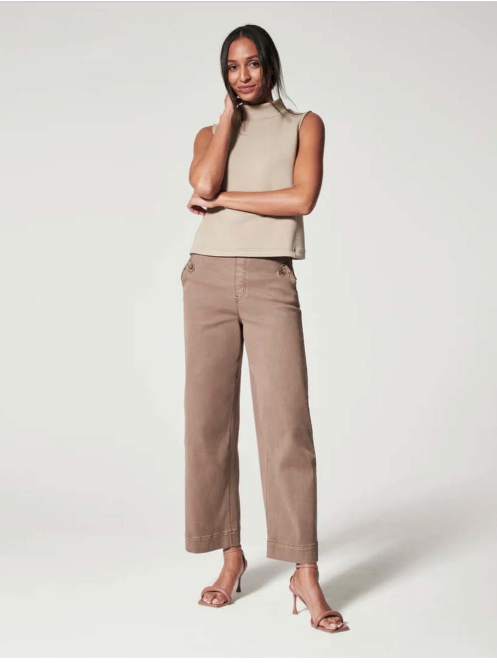 SPANX Stretch Twill Cropped Wide Leg Pant - Cedar - L